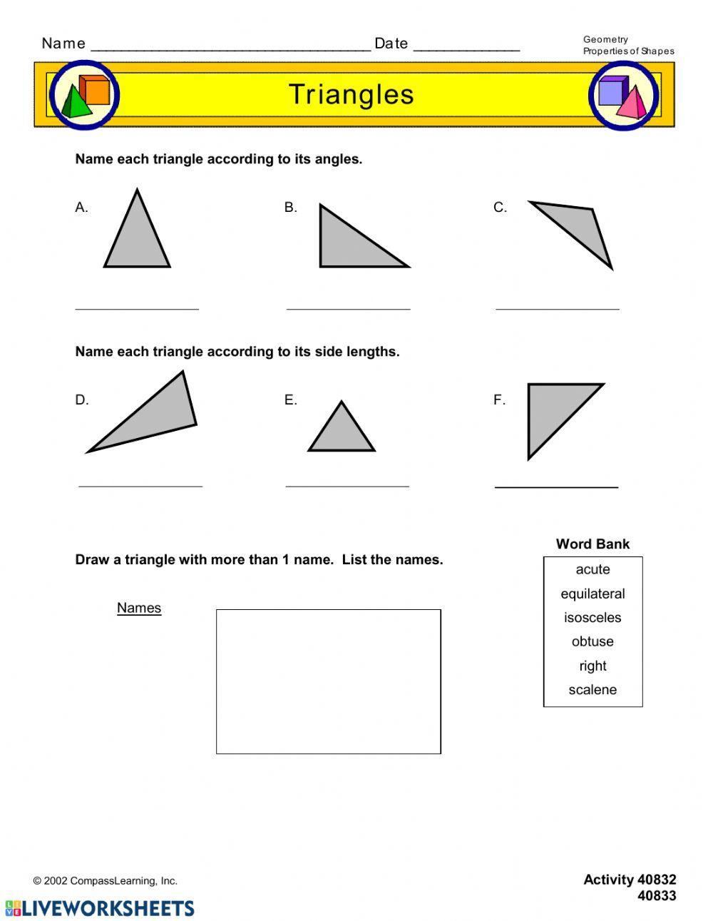 Classify Triangle According to Side Lengths worksheet Live Worksheets
