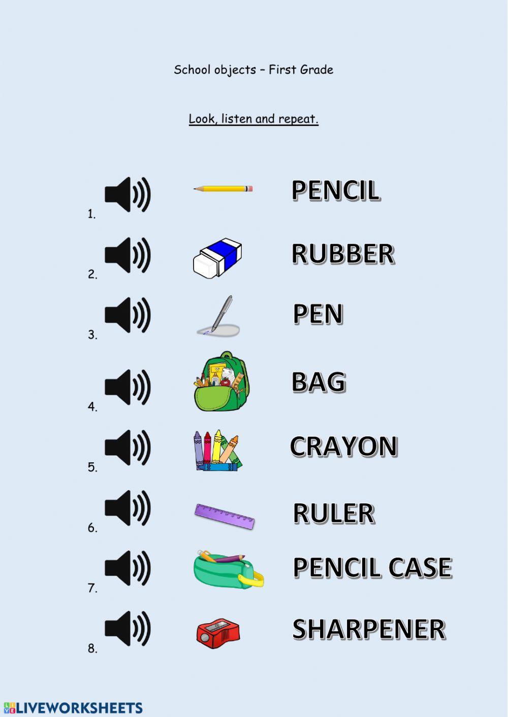School objects - First Grade