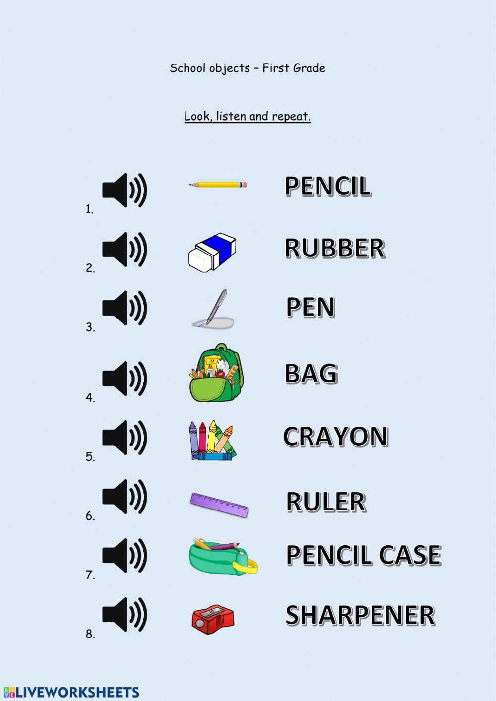 School objects - First Grade School objects - First Grade