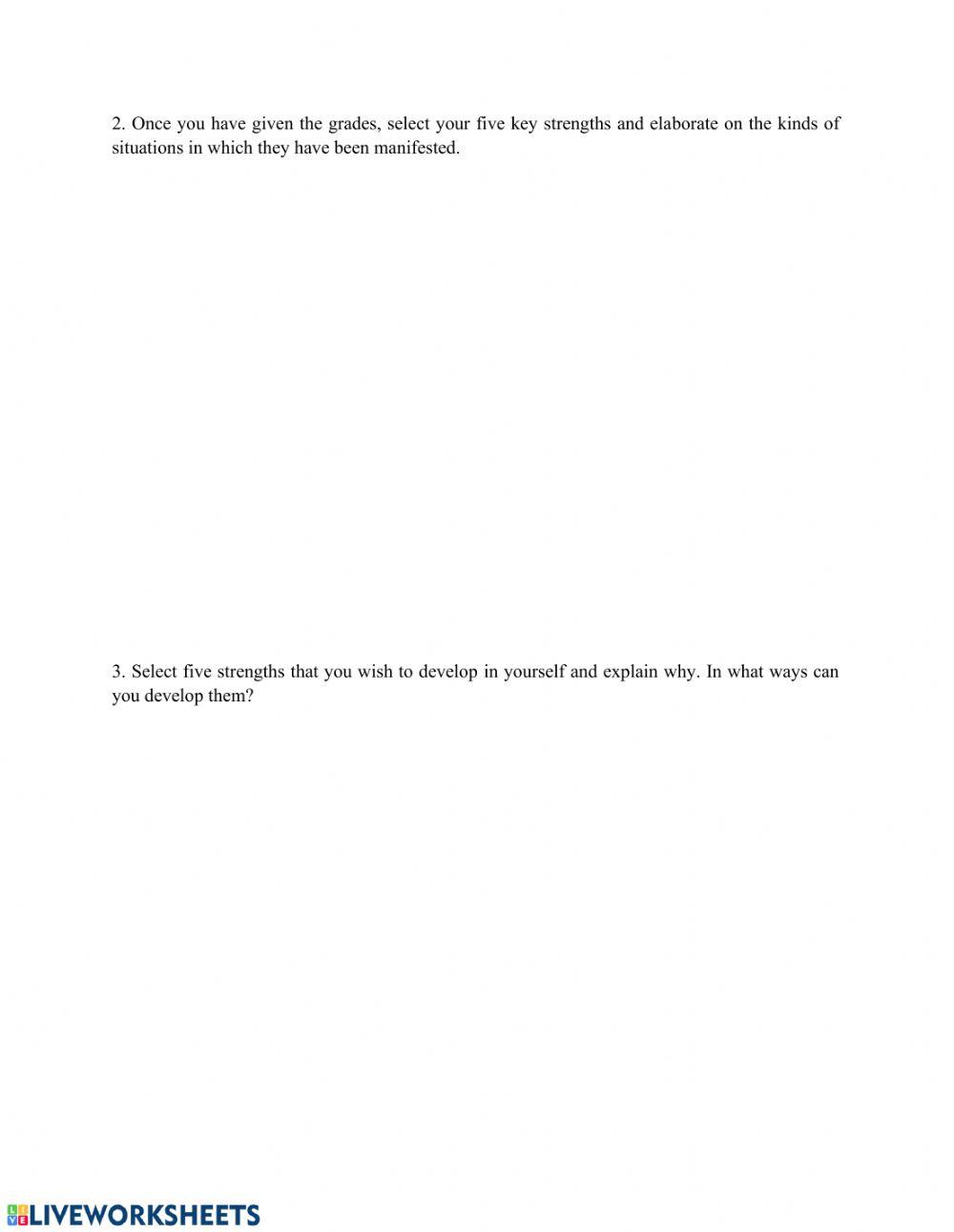 Personal characteristics and strengths