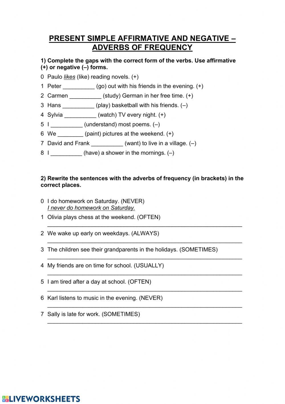 Present Simple affirmative and negative - Adverbs of frequency