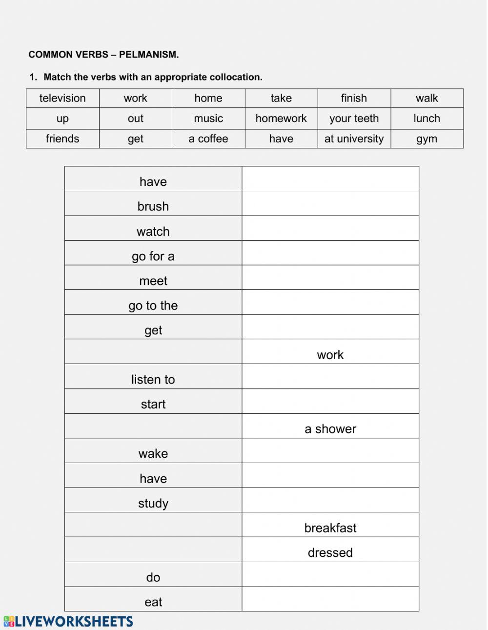 Common verbs - pelmanism A4
