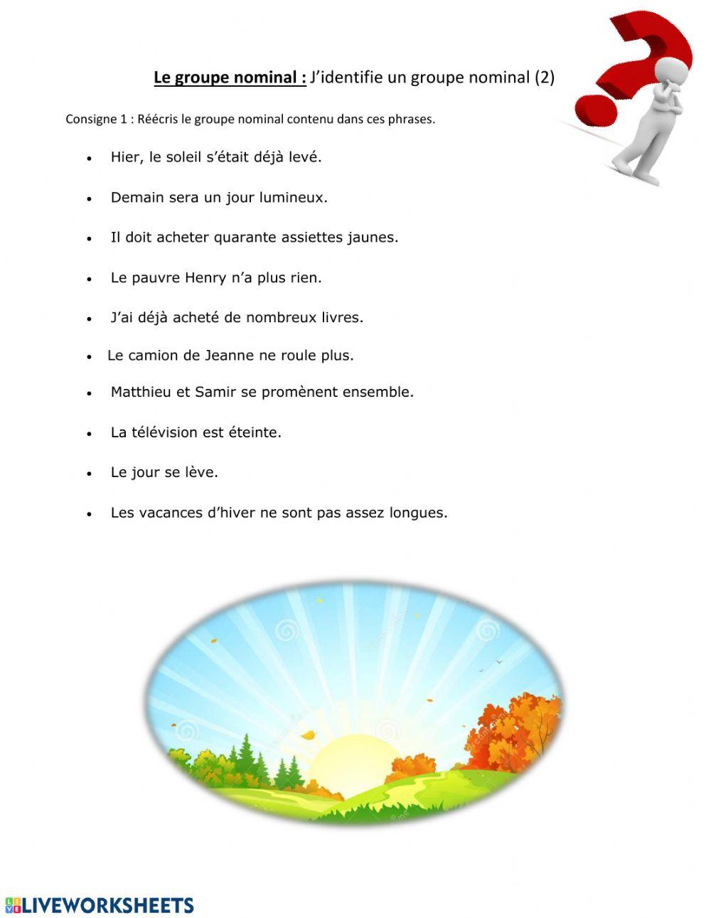 Le groupe nominal : J'identifie le groupe nominal (2)