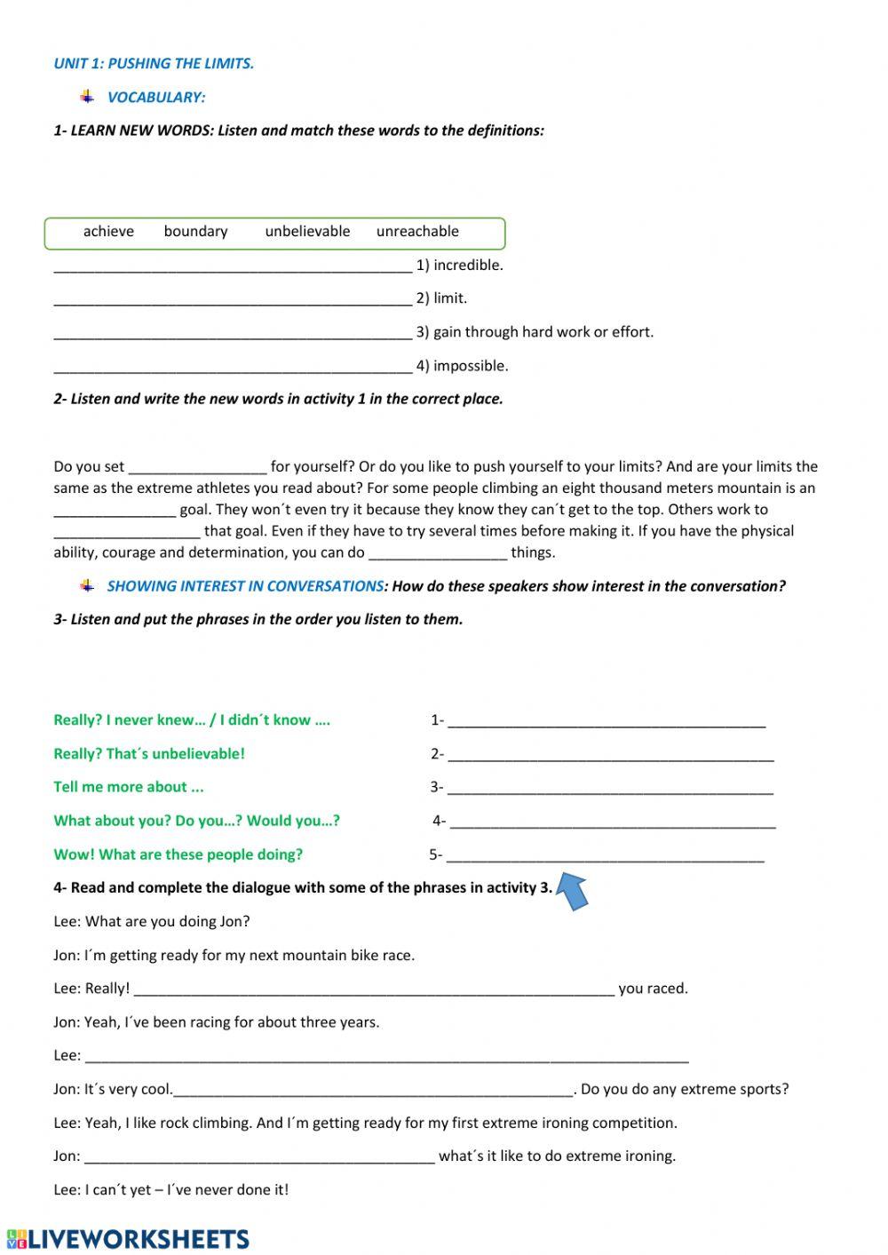 Unit 1 Pushing the limits