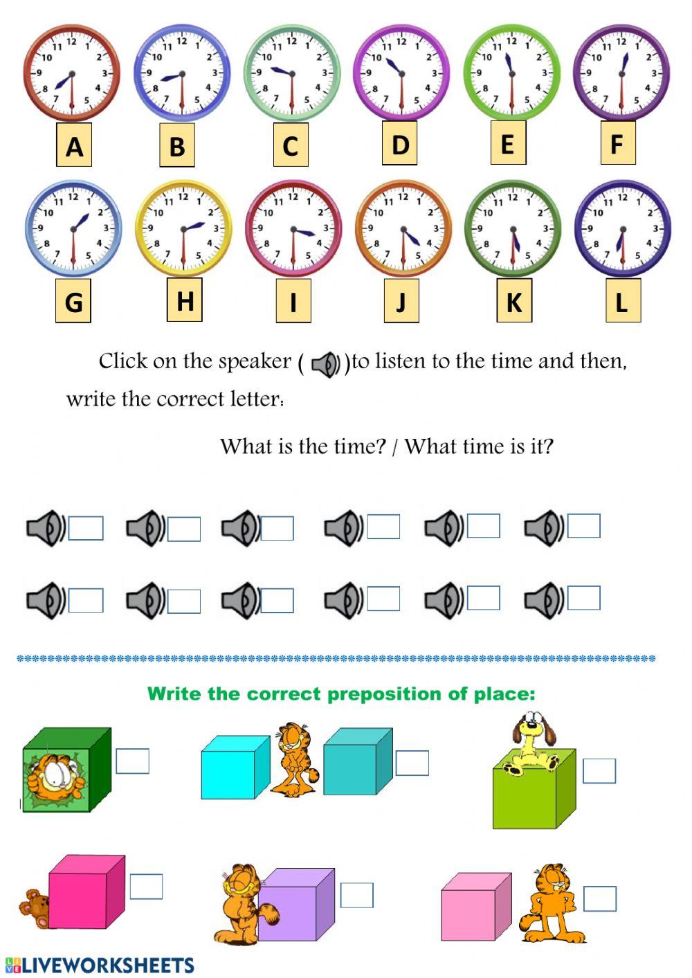 Time: half past - prepositions of place