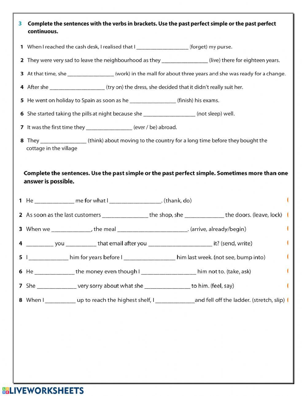 Past simple, past perfect simple and past perfect continuous