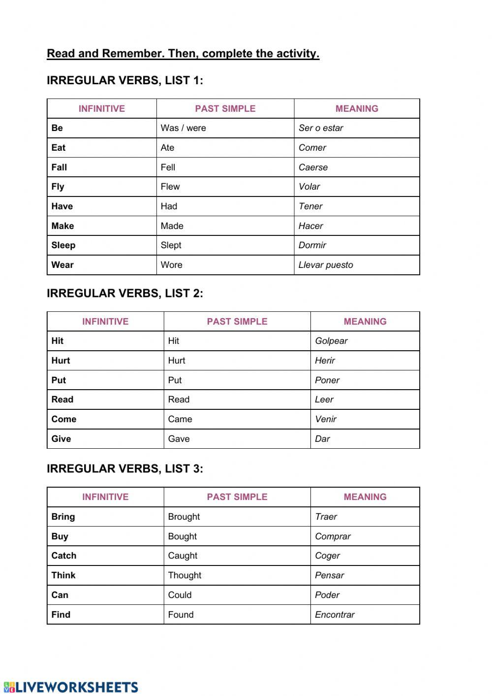 Irregular verbs