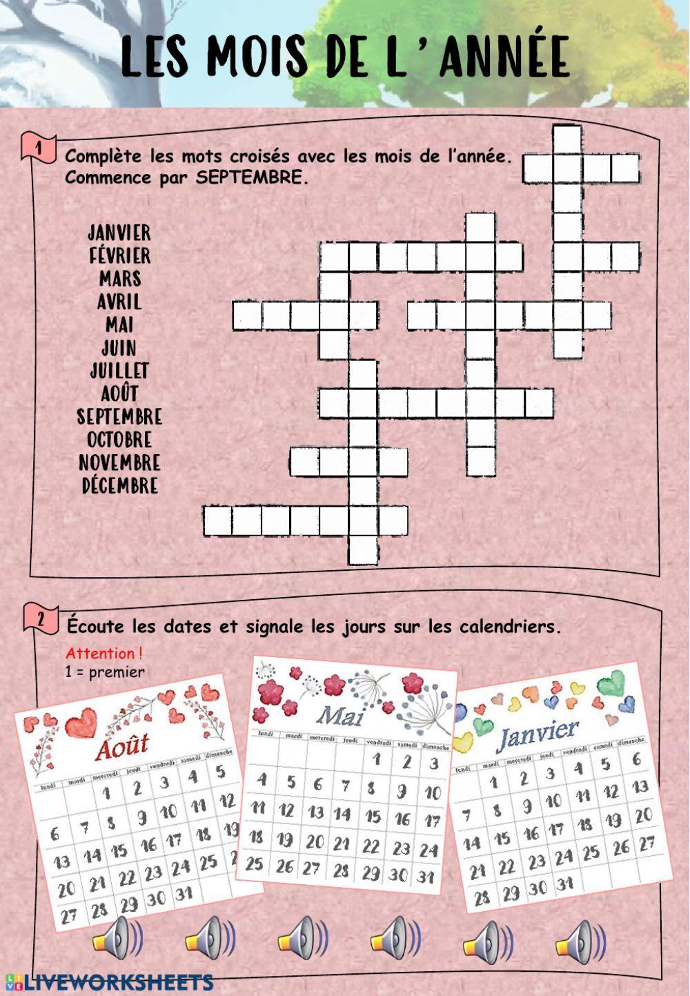 Les Mois De L année Exercices Pdf Les mois de l'année worksheet | Live Worksheets