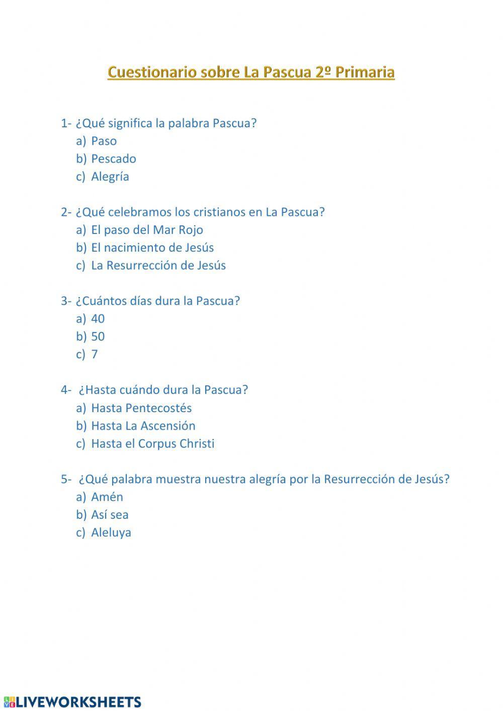 Cuestionario La Pascua