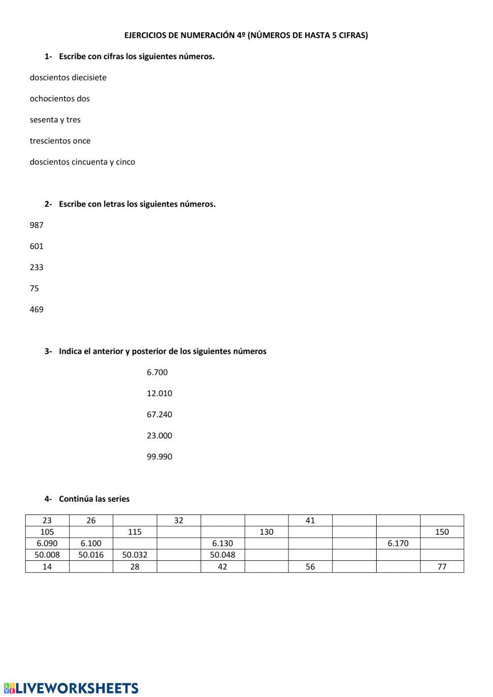 Numeración 3 y 4 cifras
