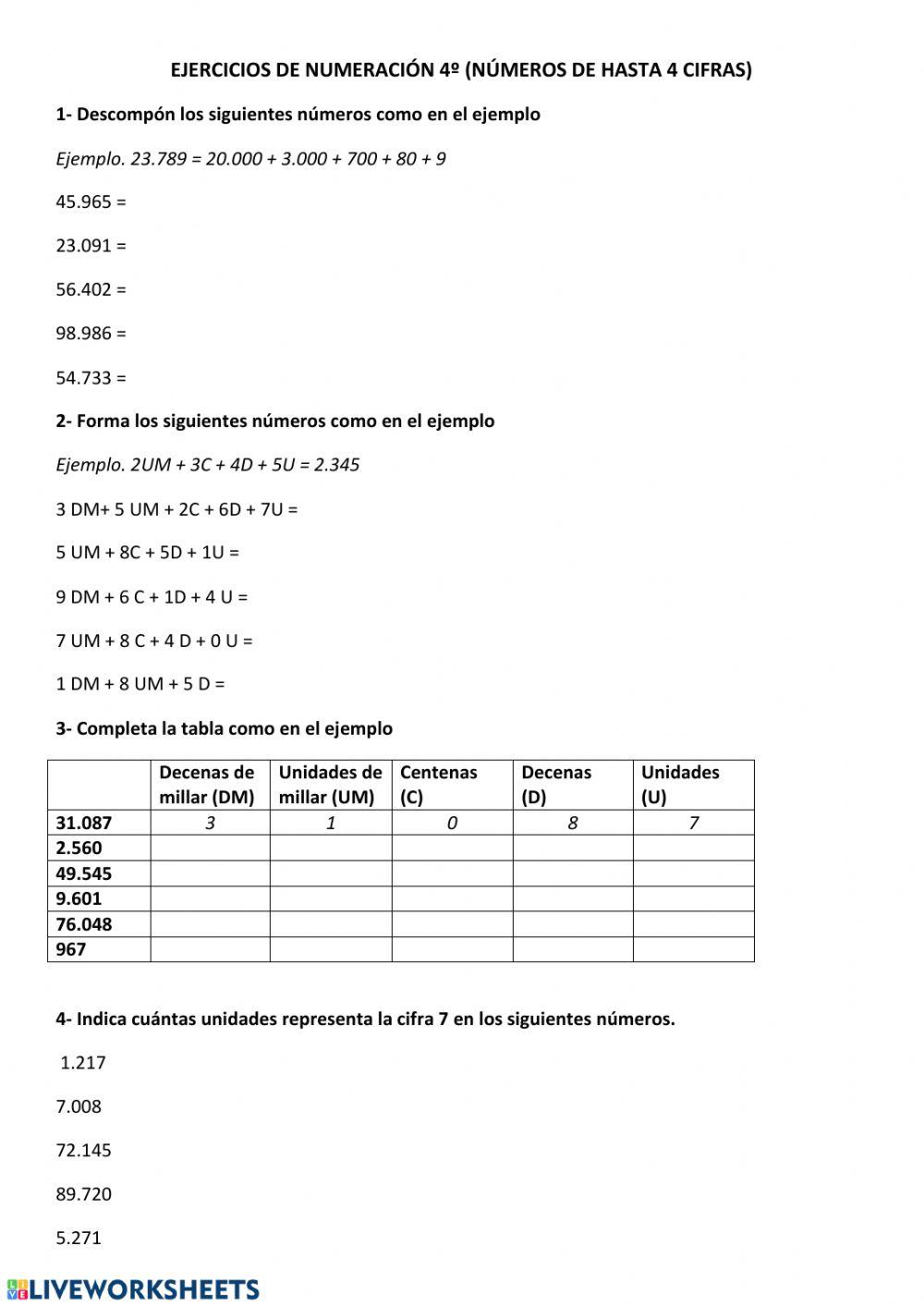 Numeración 3 y 4 cifras