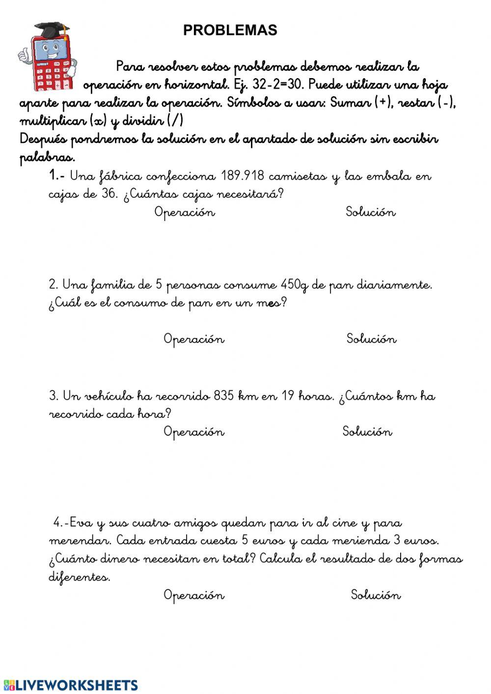 Problemas matemáticas 4º