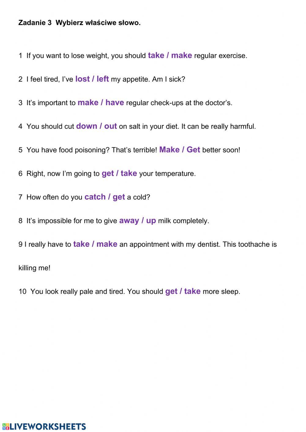 Health - vocabulary practice