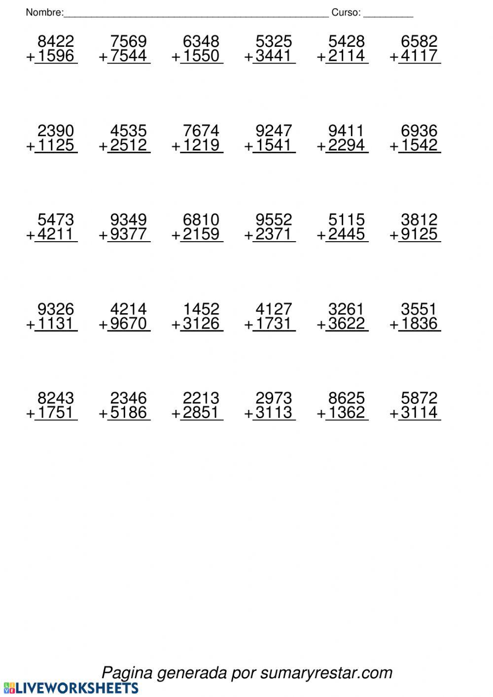 Sumas de 4 cifras