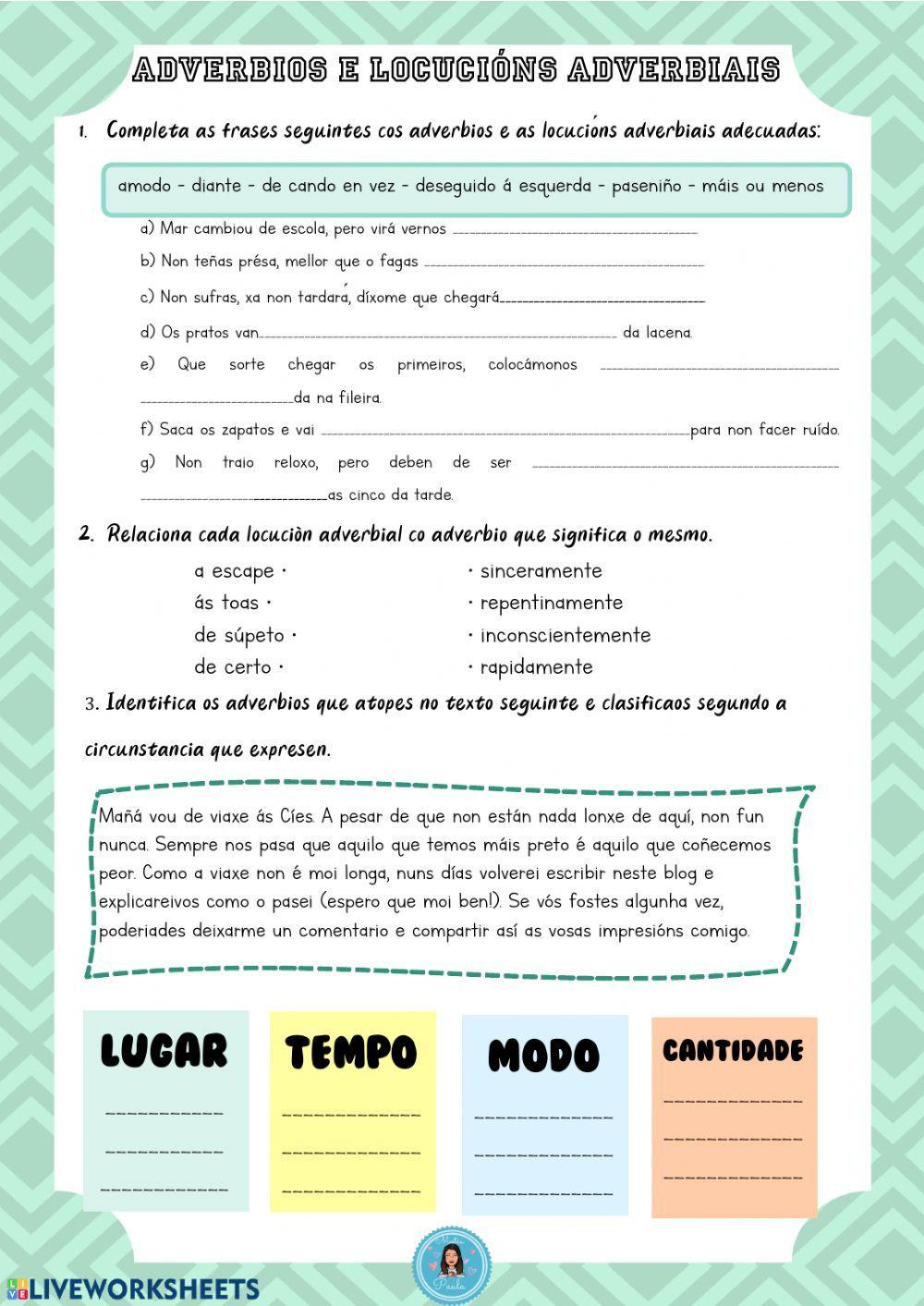 Os adverbios e as locución adverbiais