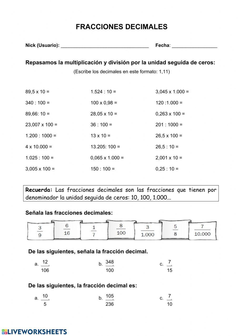 Fracciones decimales
