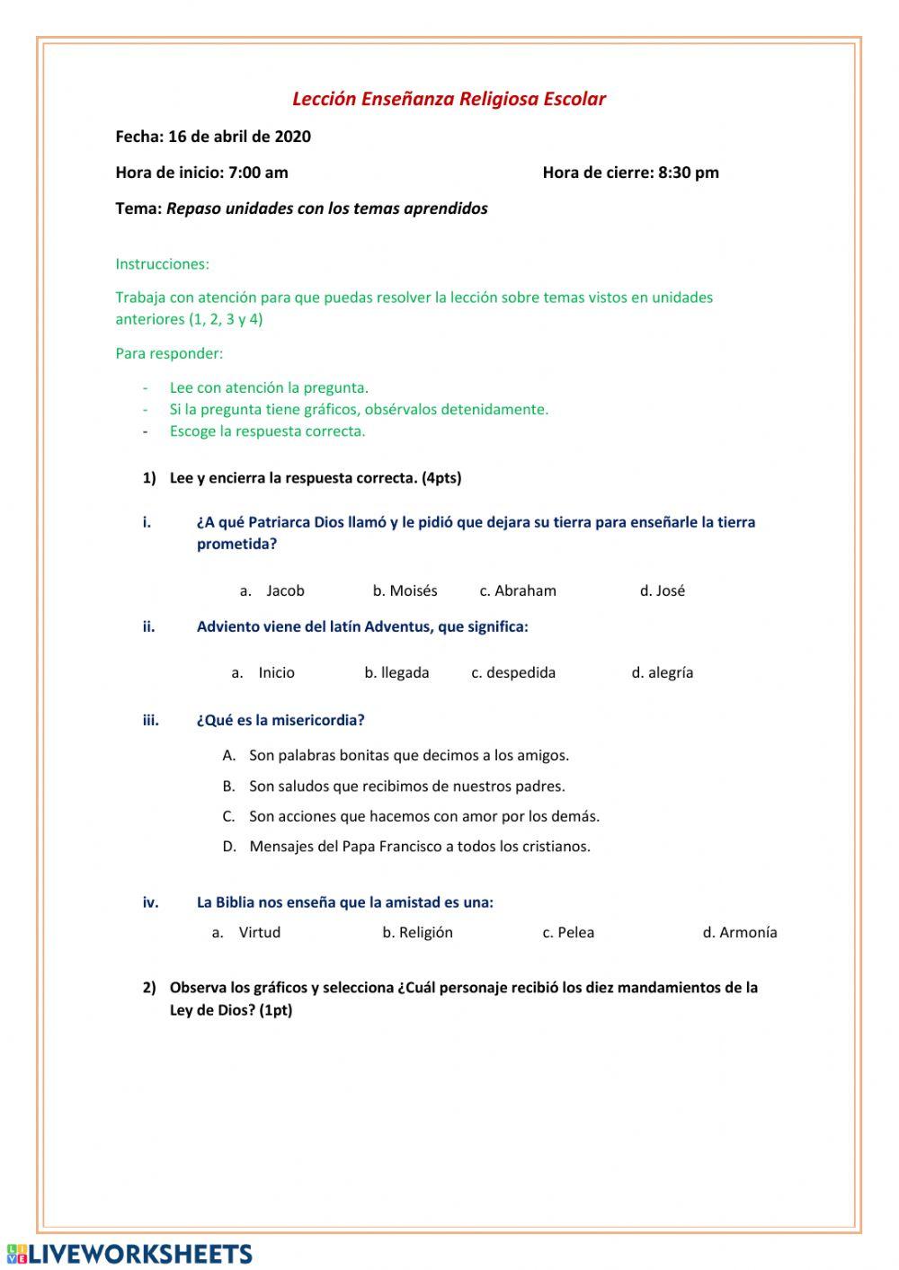 Repaso Enseñanza Religiosa