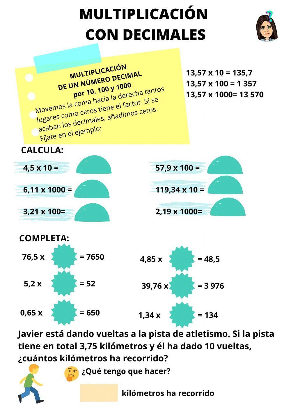 Numeros decimales. Multiplicación