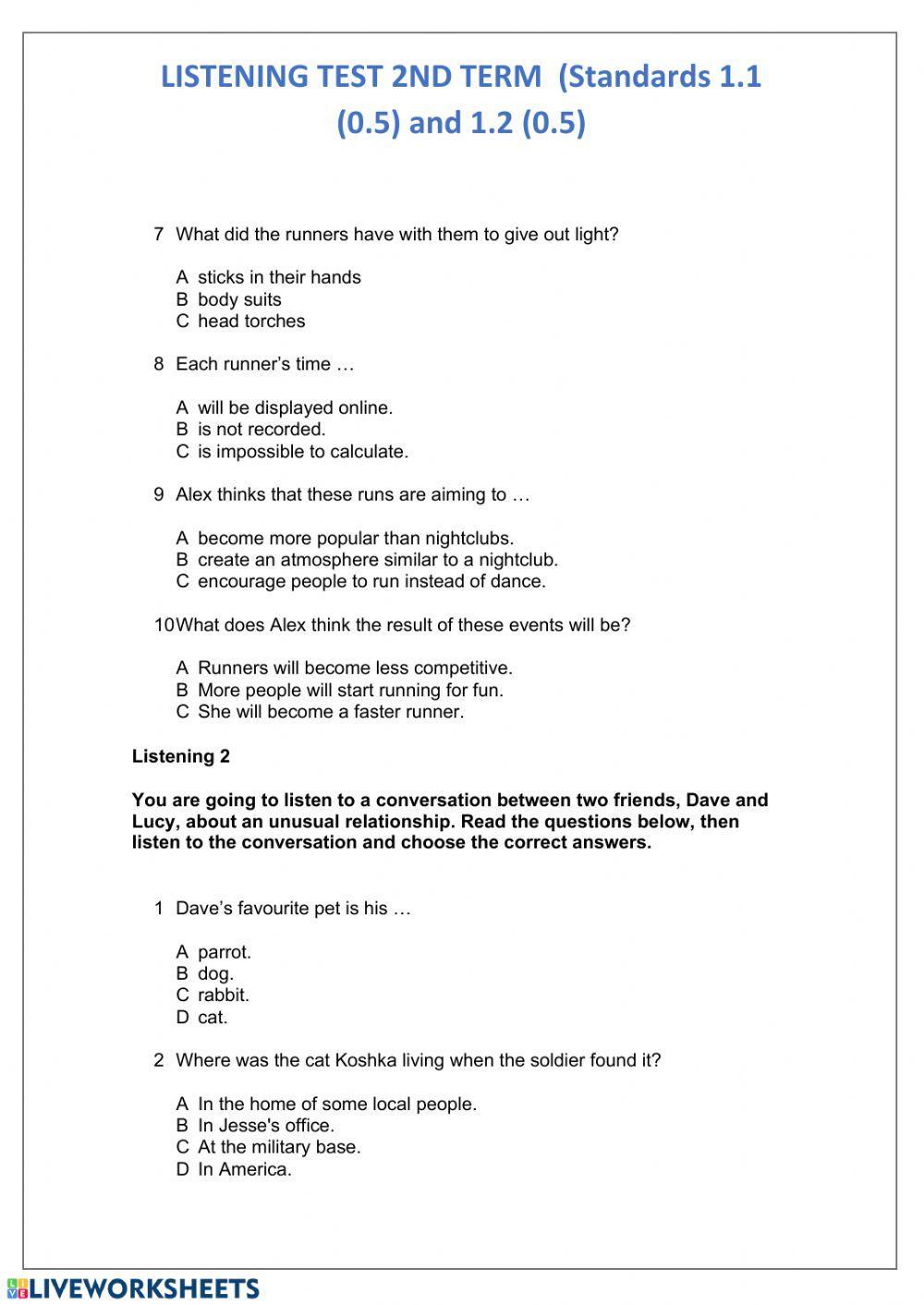 Listening test 1bachillerato (2ND TERM)