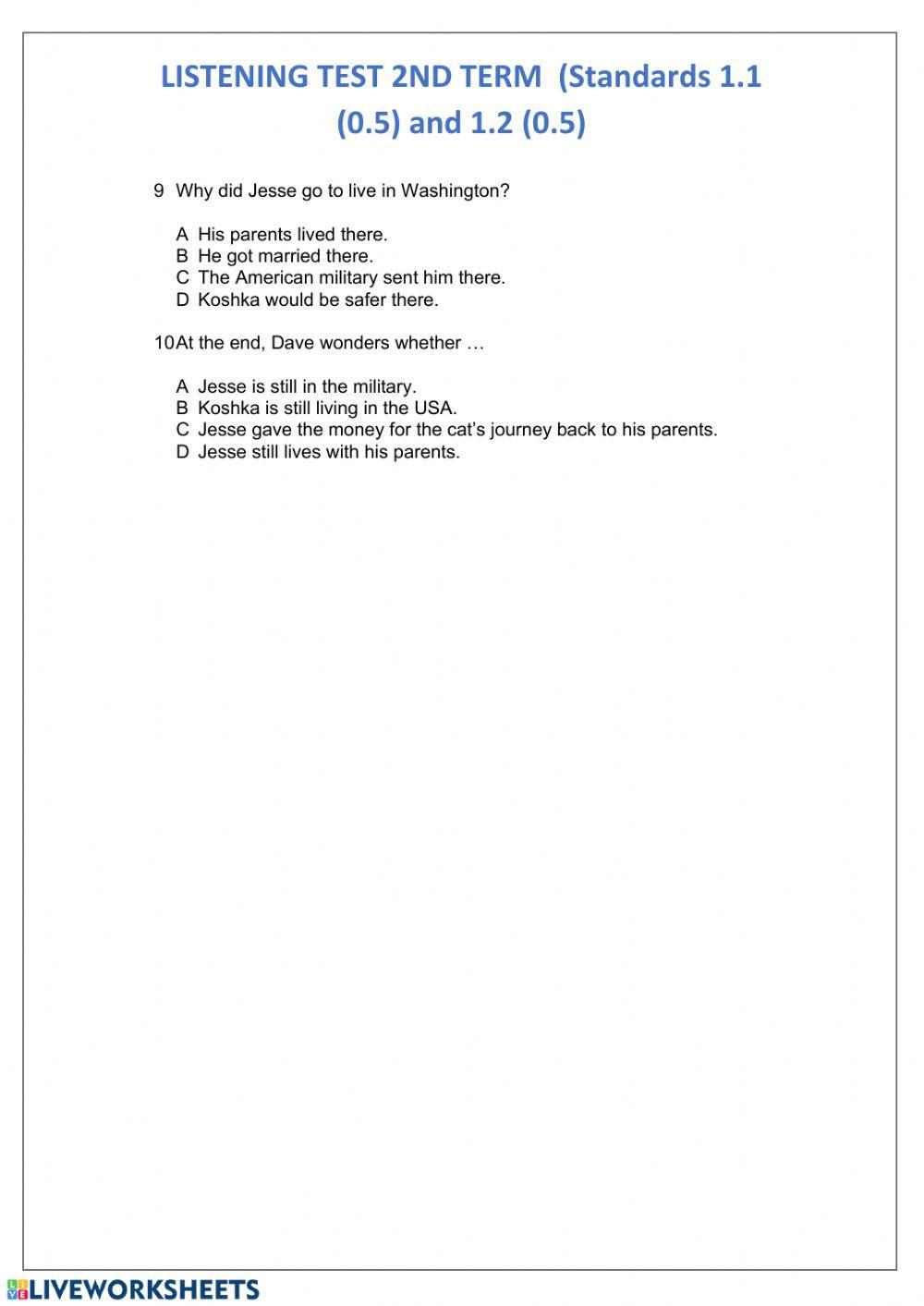 Listening test 1bachillerato (2ND TERM)