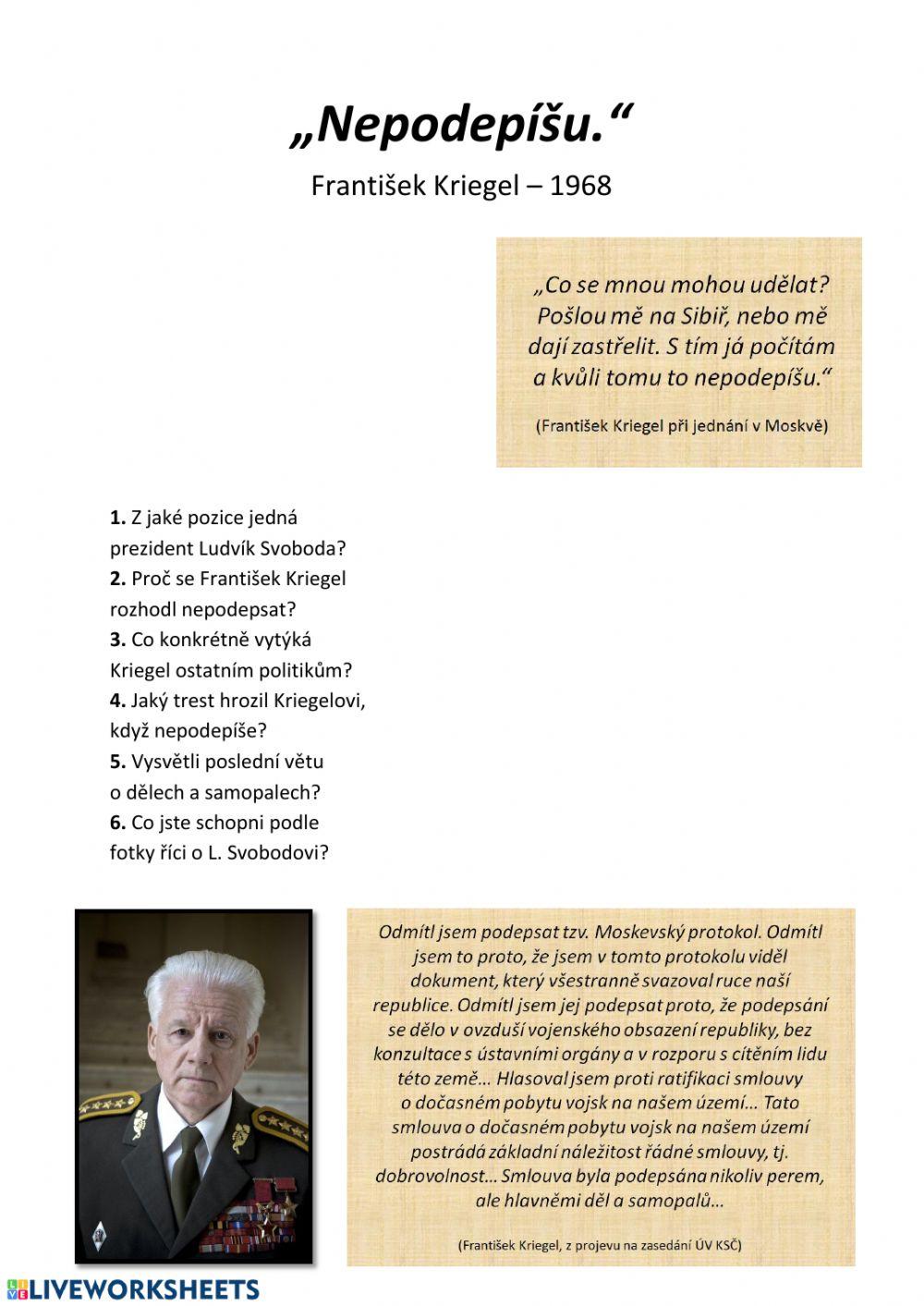 Nepodepíšu - František Kriegel 1968