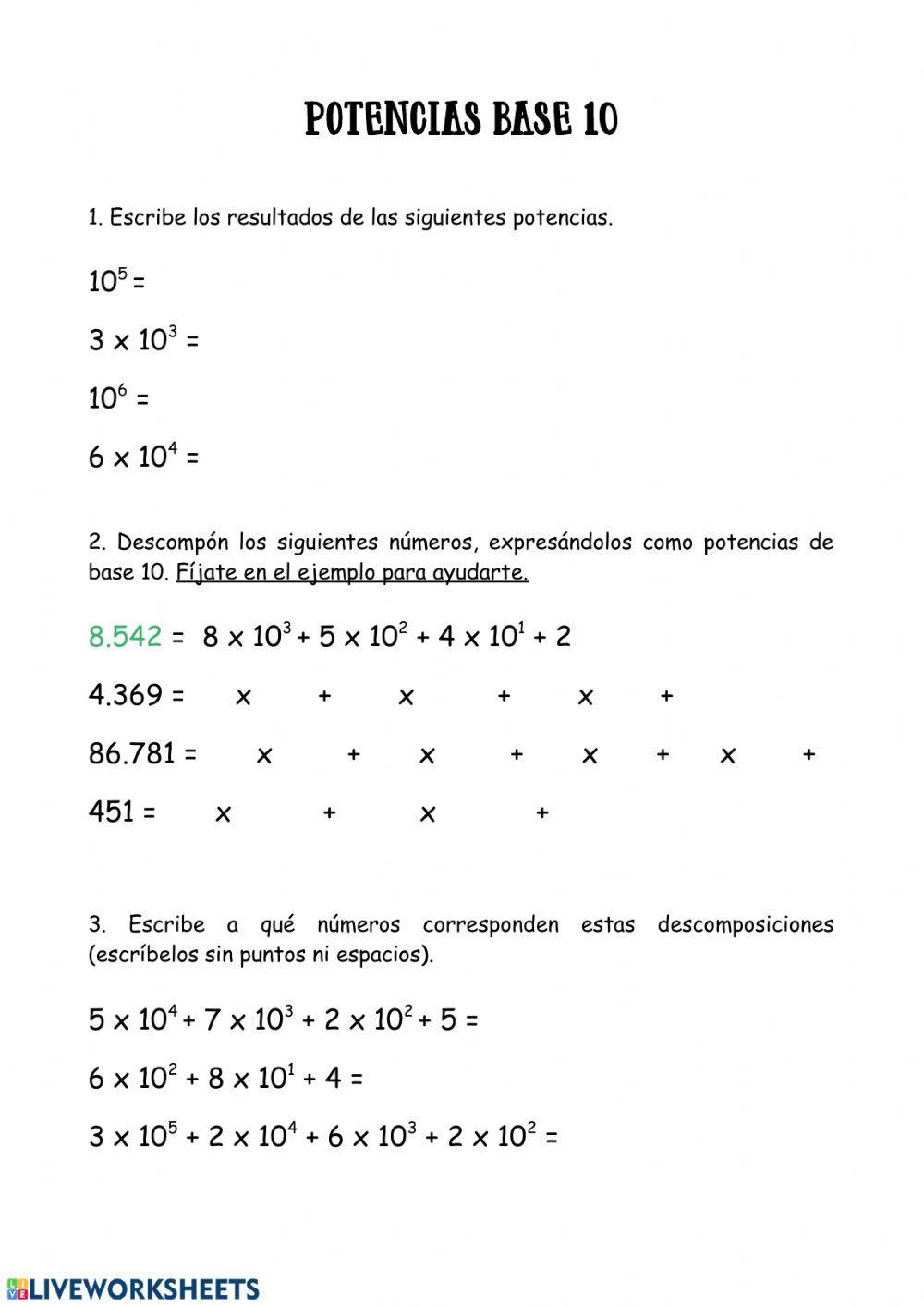 Potencia base 10 Potencia base 10