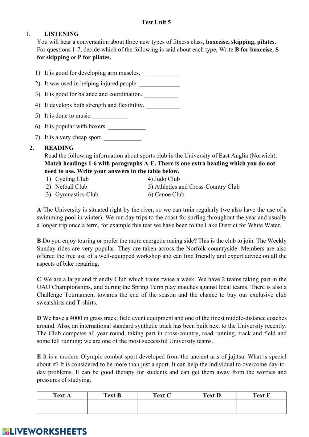 English 8 Кузовлев Unit 5 Test