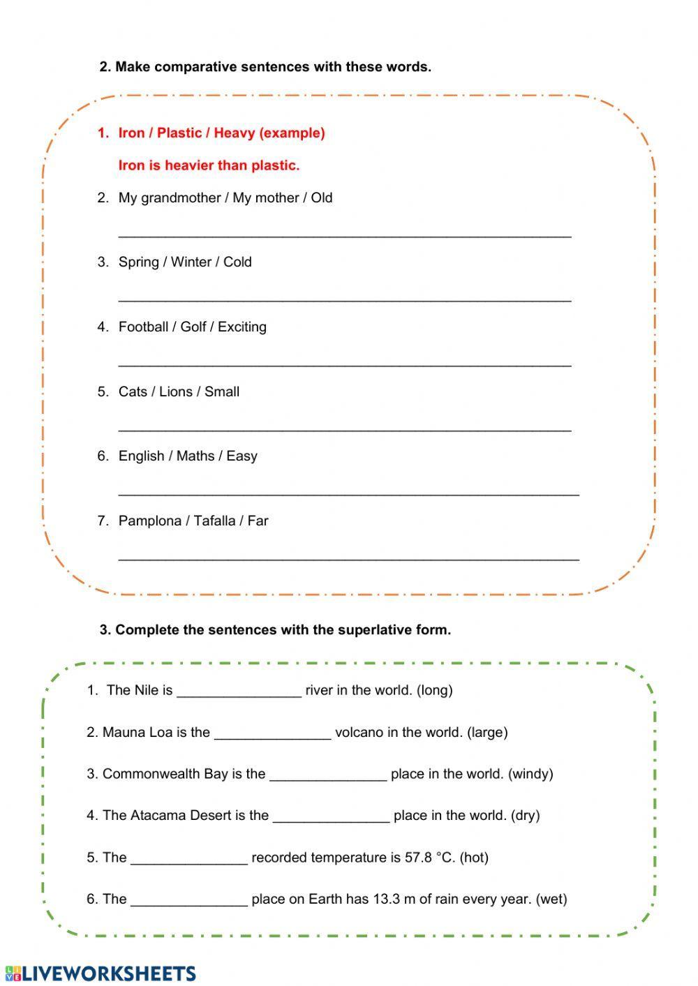 Comparatives and superlatives Comparatives and superlatives