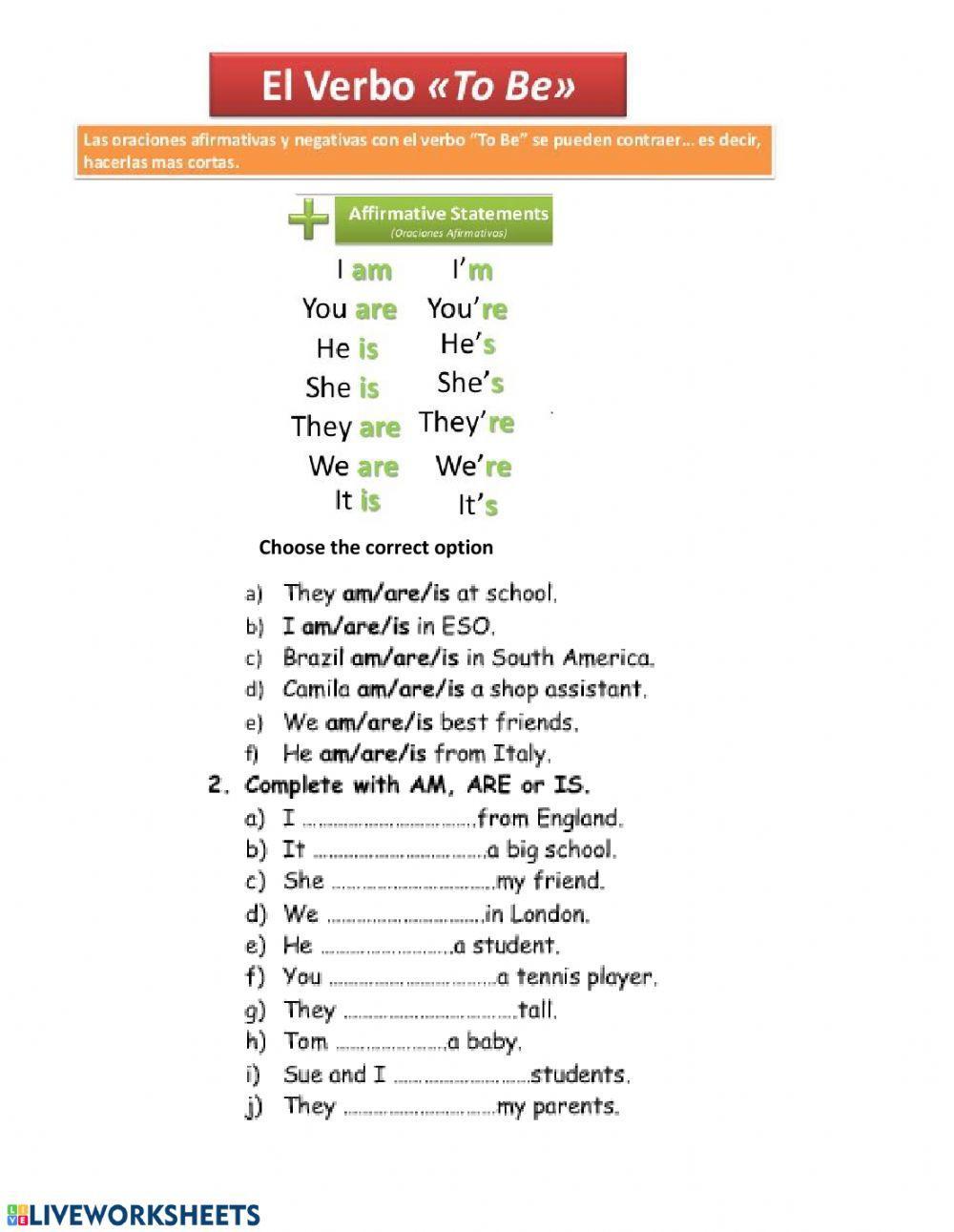 Subject Pronouns and Verb to be