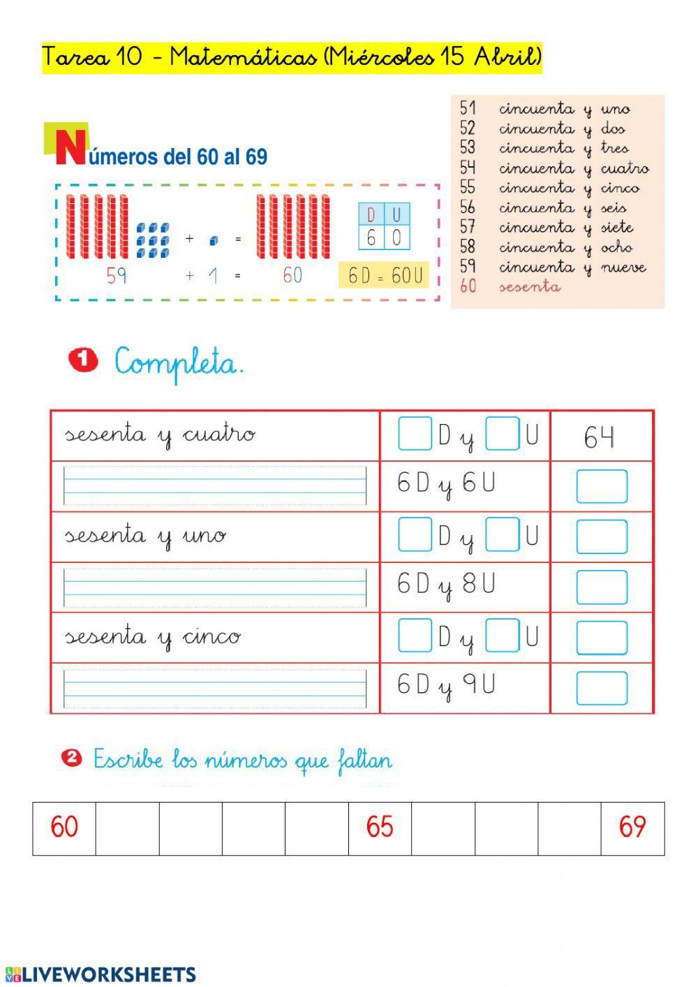 Tarea 10 - Números hasta el 69