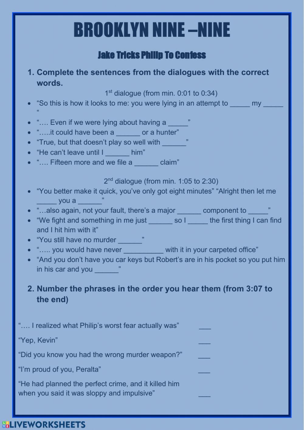 Brooklyn Nine-Nine worksheet