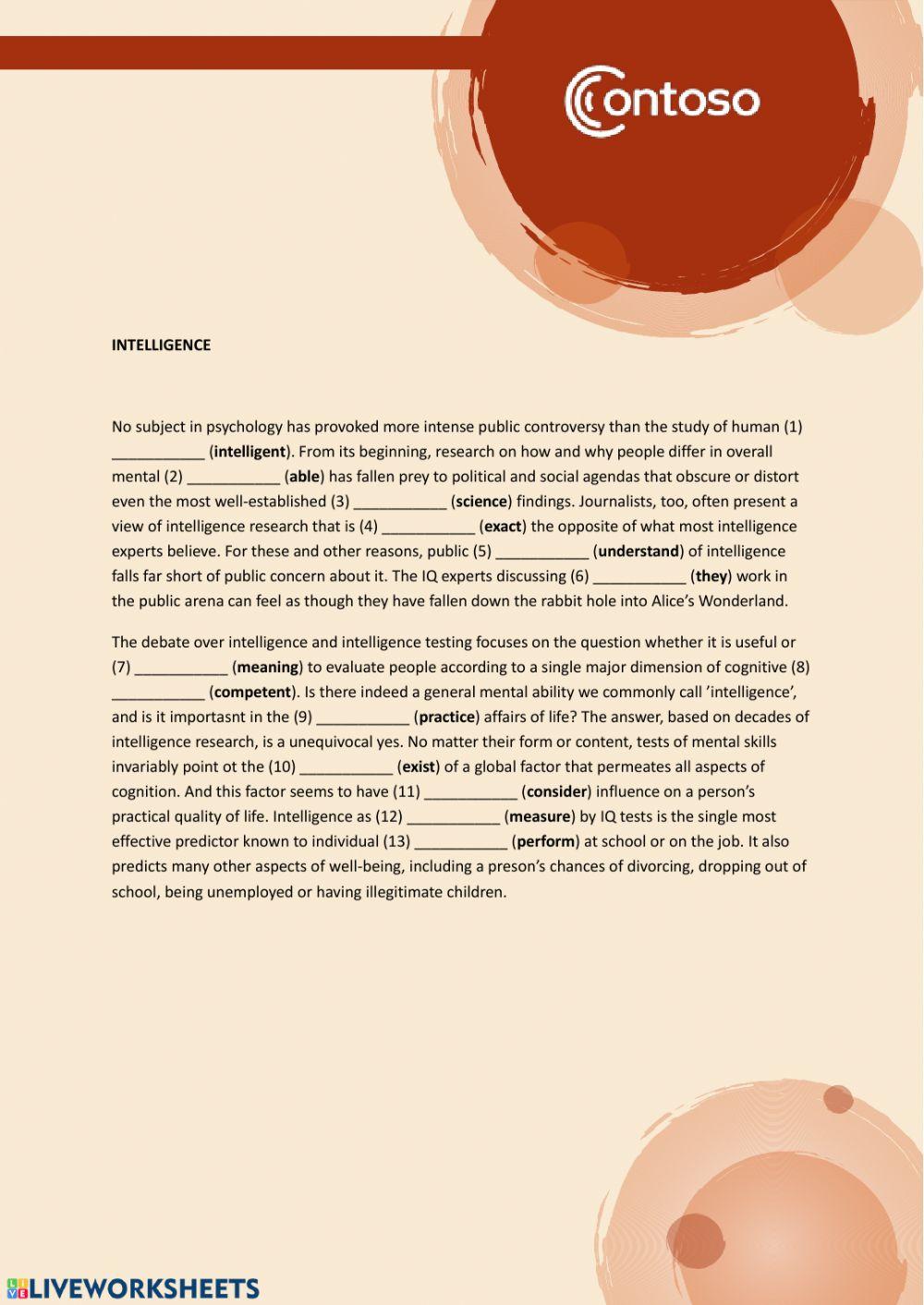 Use of English - Intelligence