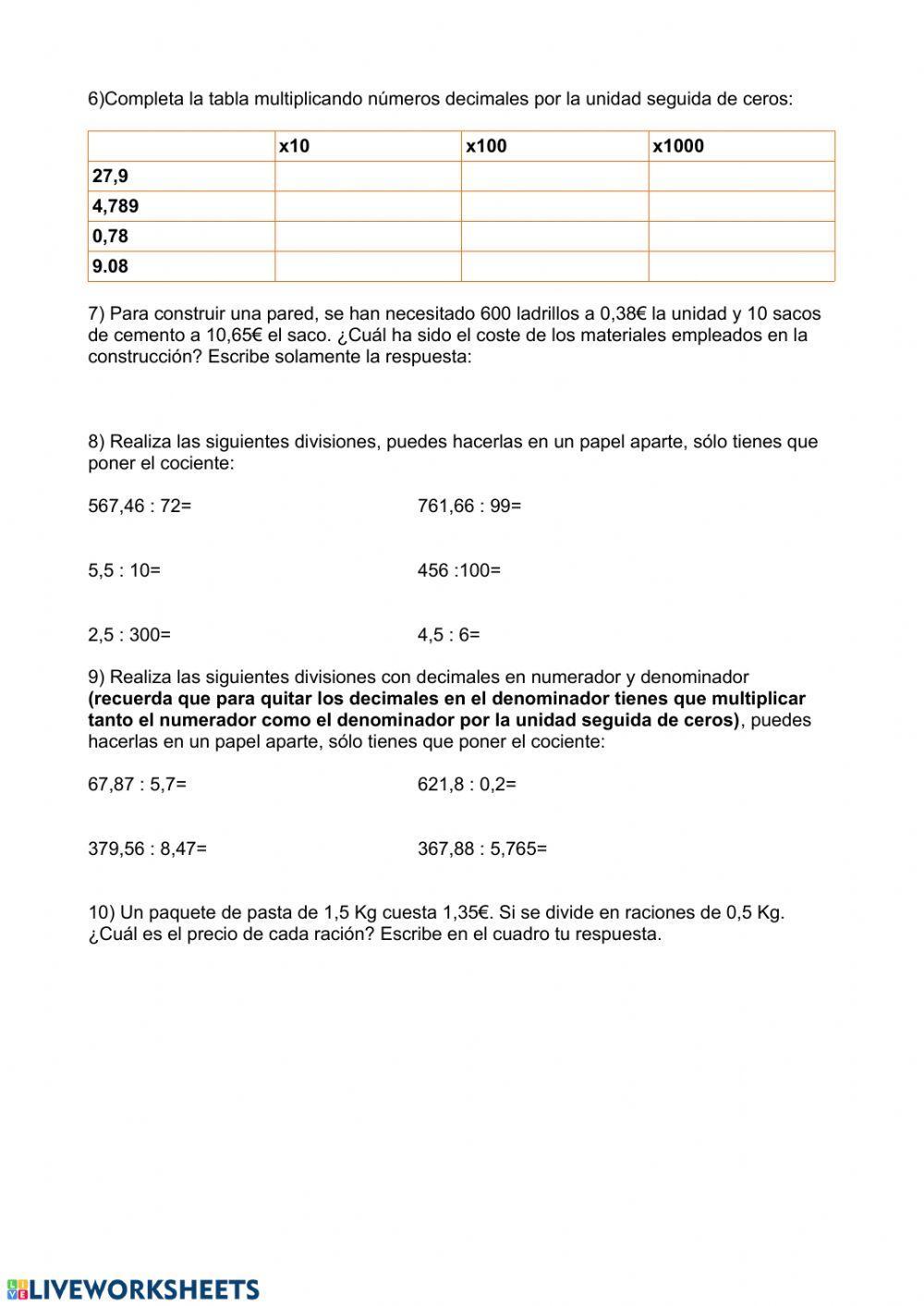 Repaso números decimales