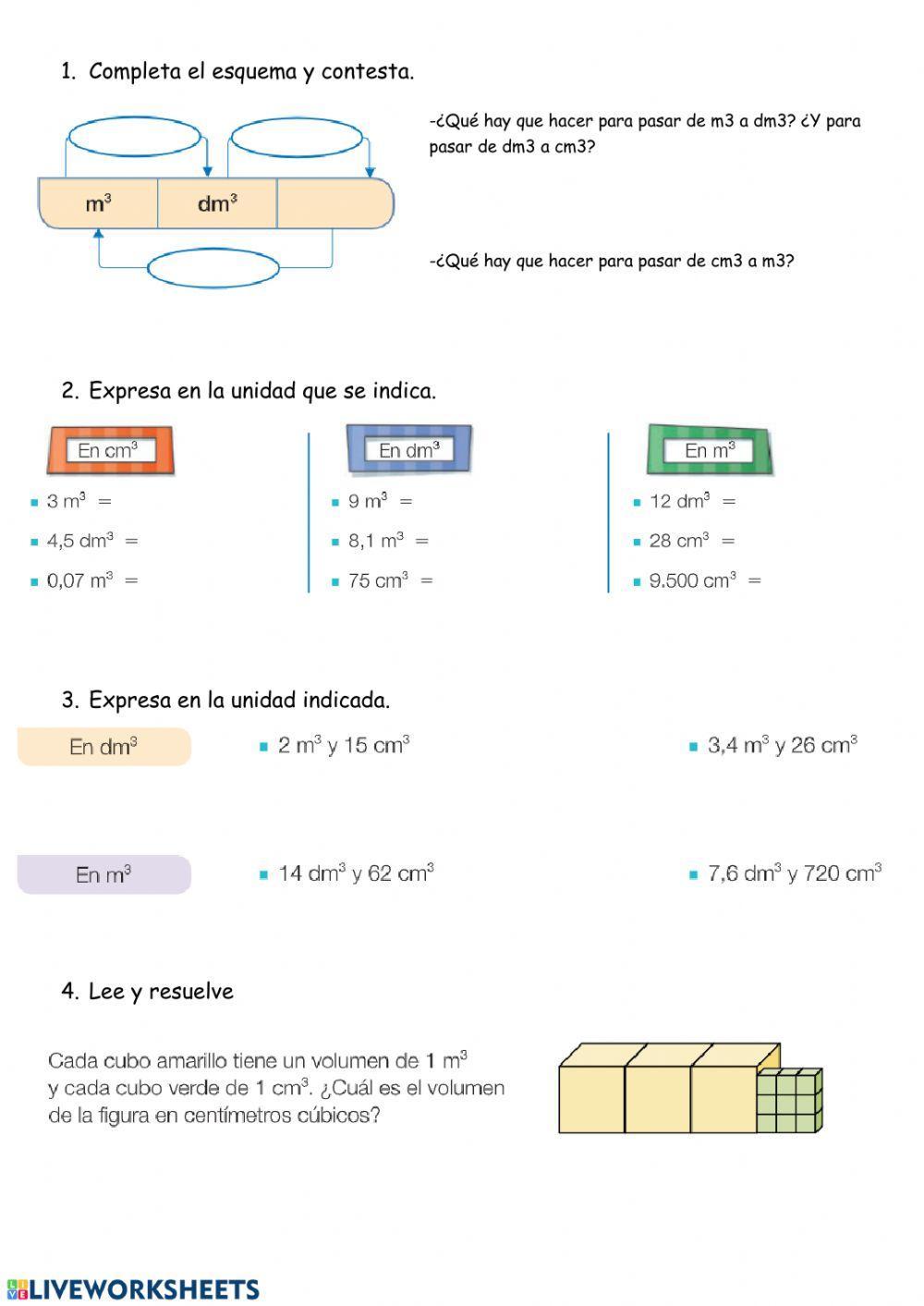 El metro cúbico. Submúltiplos