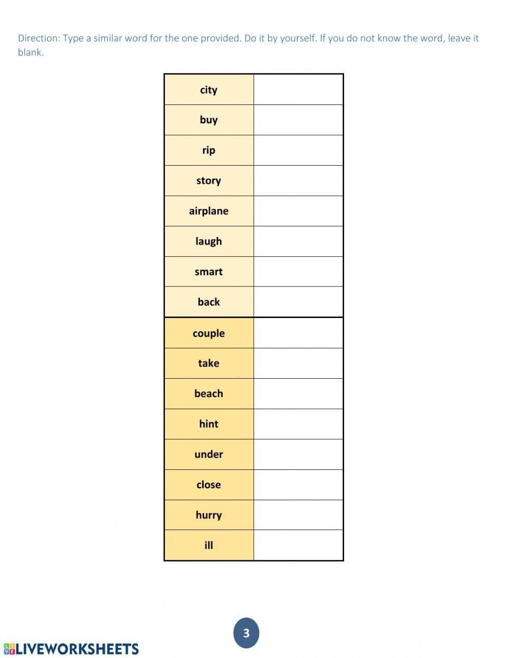 Synonym Sets 1 to 15
