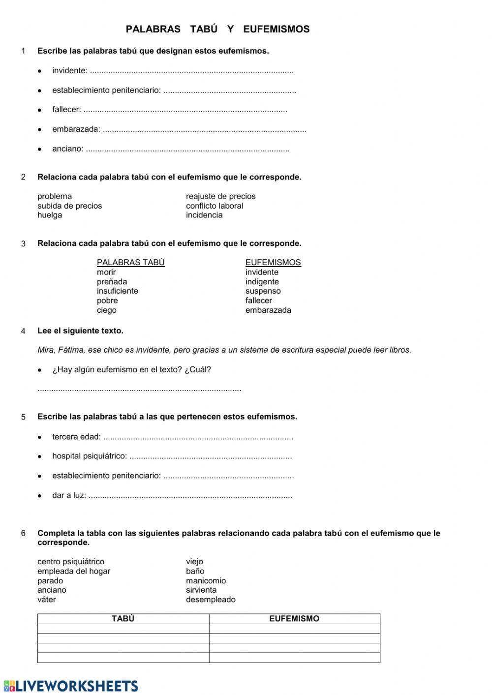 Palabras tabú y eufemismos