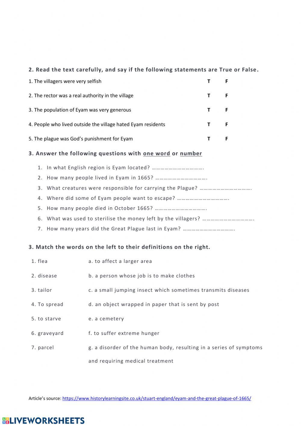 Reading: Eyam and the Great Plague of 1665