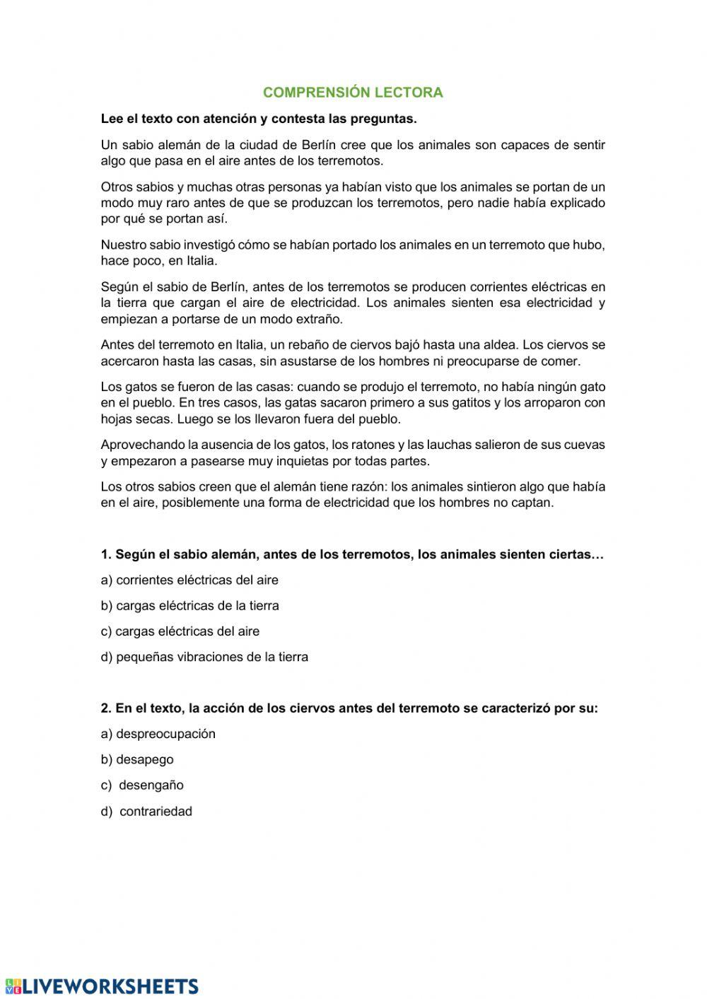 Comprensión lectora y antónimos