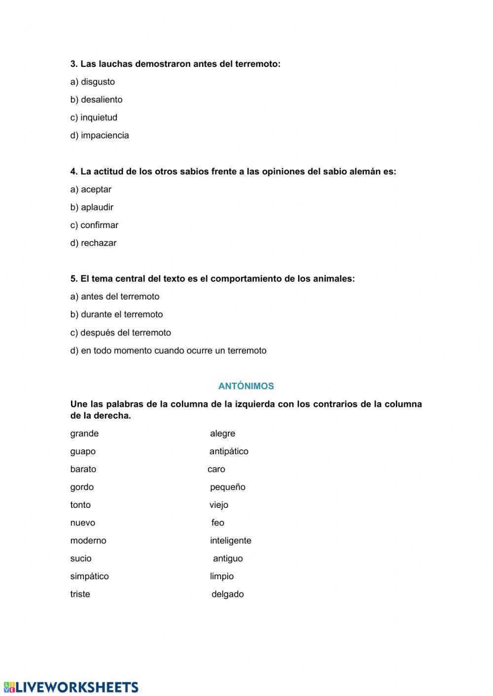 Comprensión lectora y antónimos