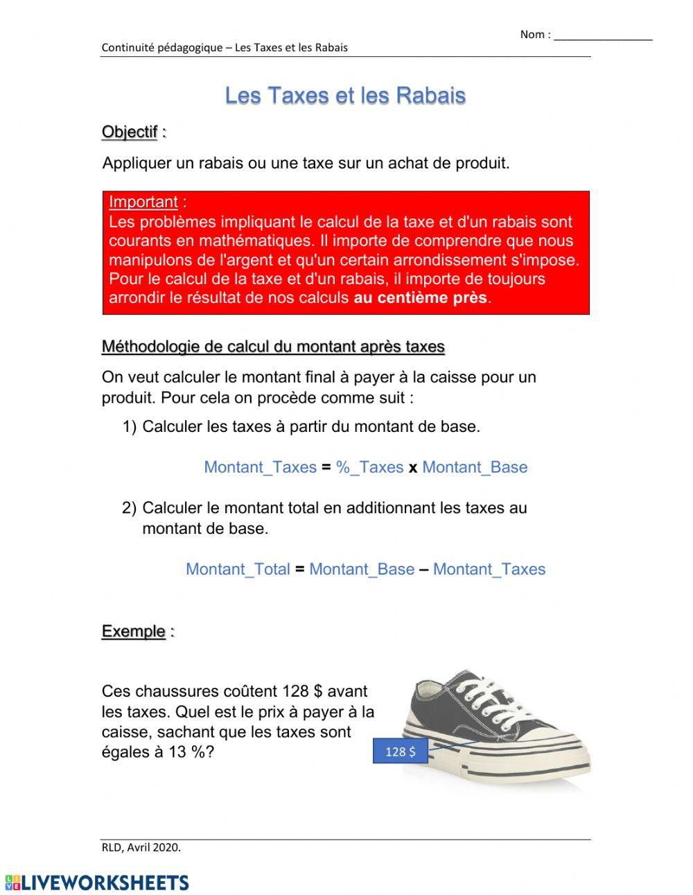 Les taxes et les rabais