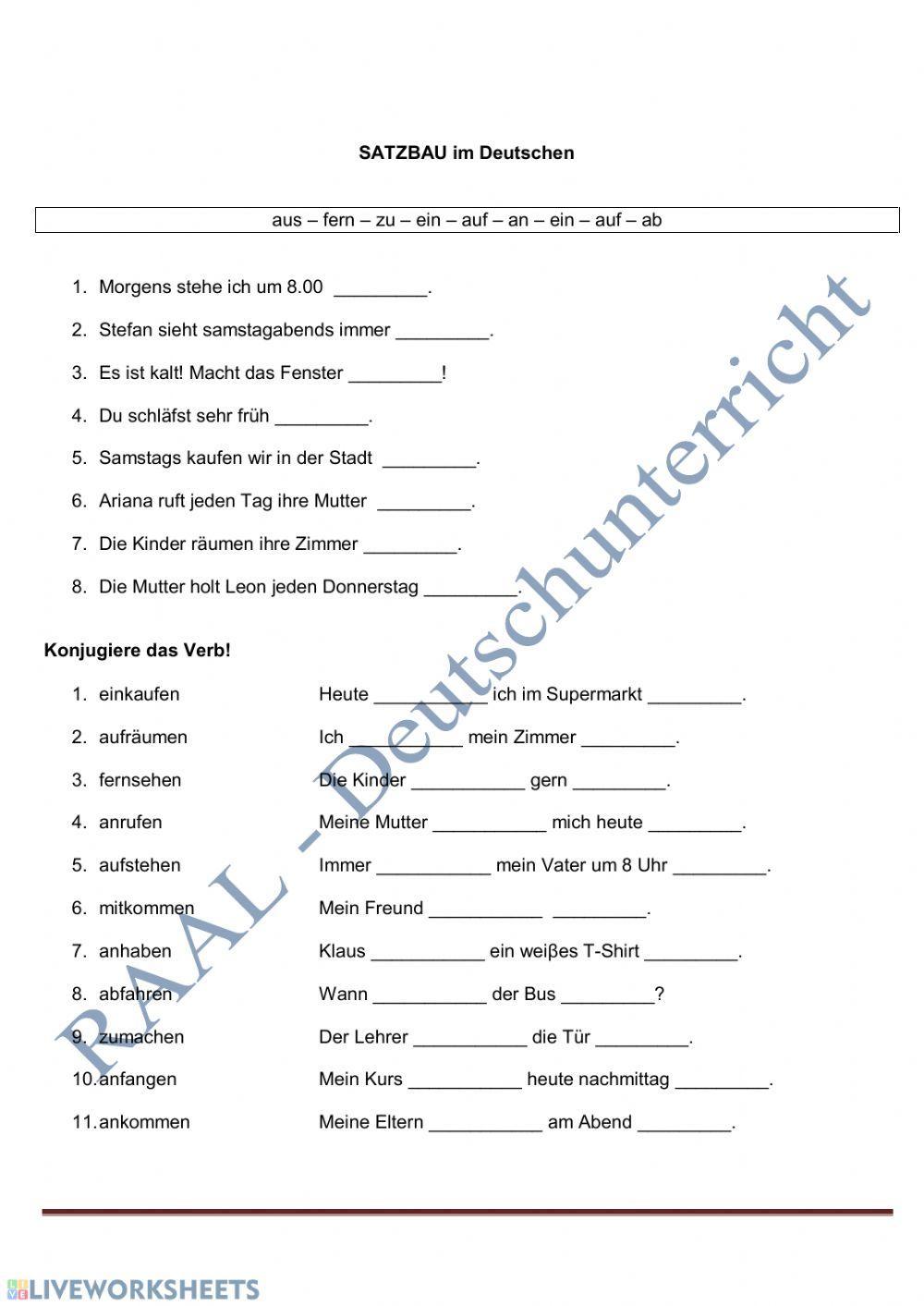 Trennbare Verben bung 1