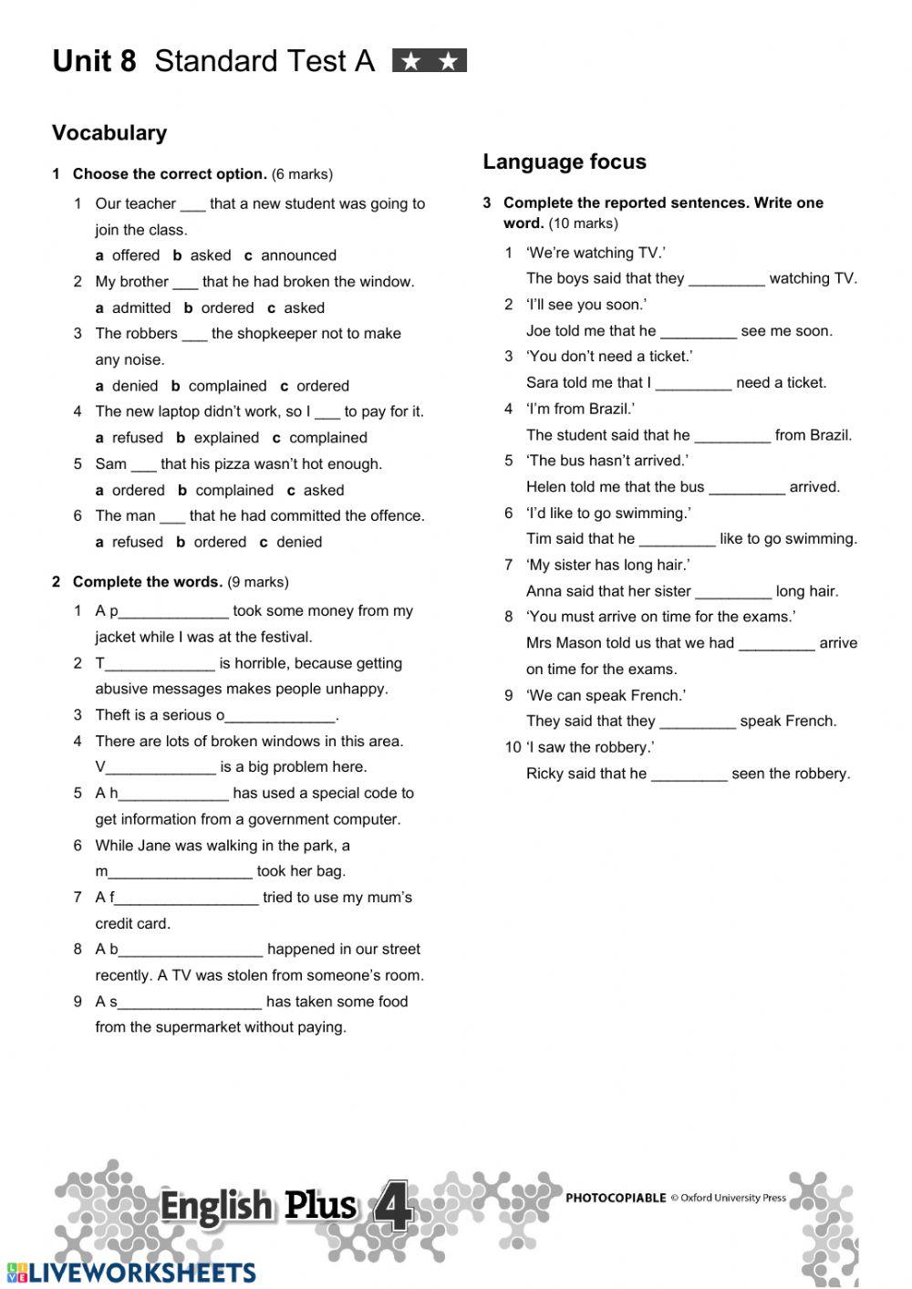 English Plus 4. Unit 8. Standard Test