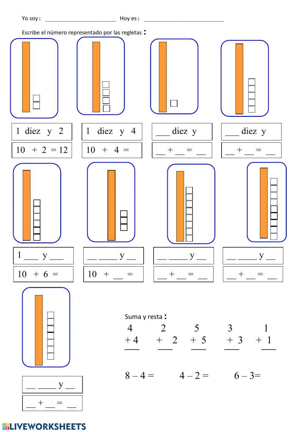 OAOA Escribe los números representados por las regletas