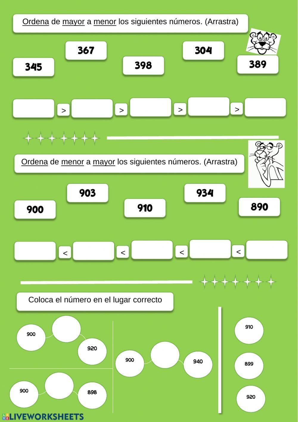 Ordenar números de 3 cifras Ordenar números de 3 cifras