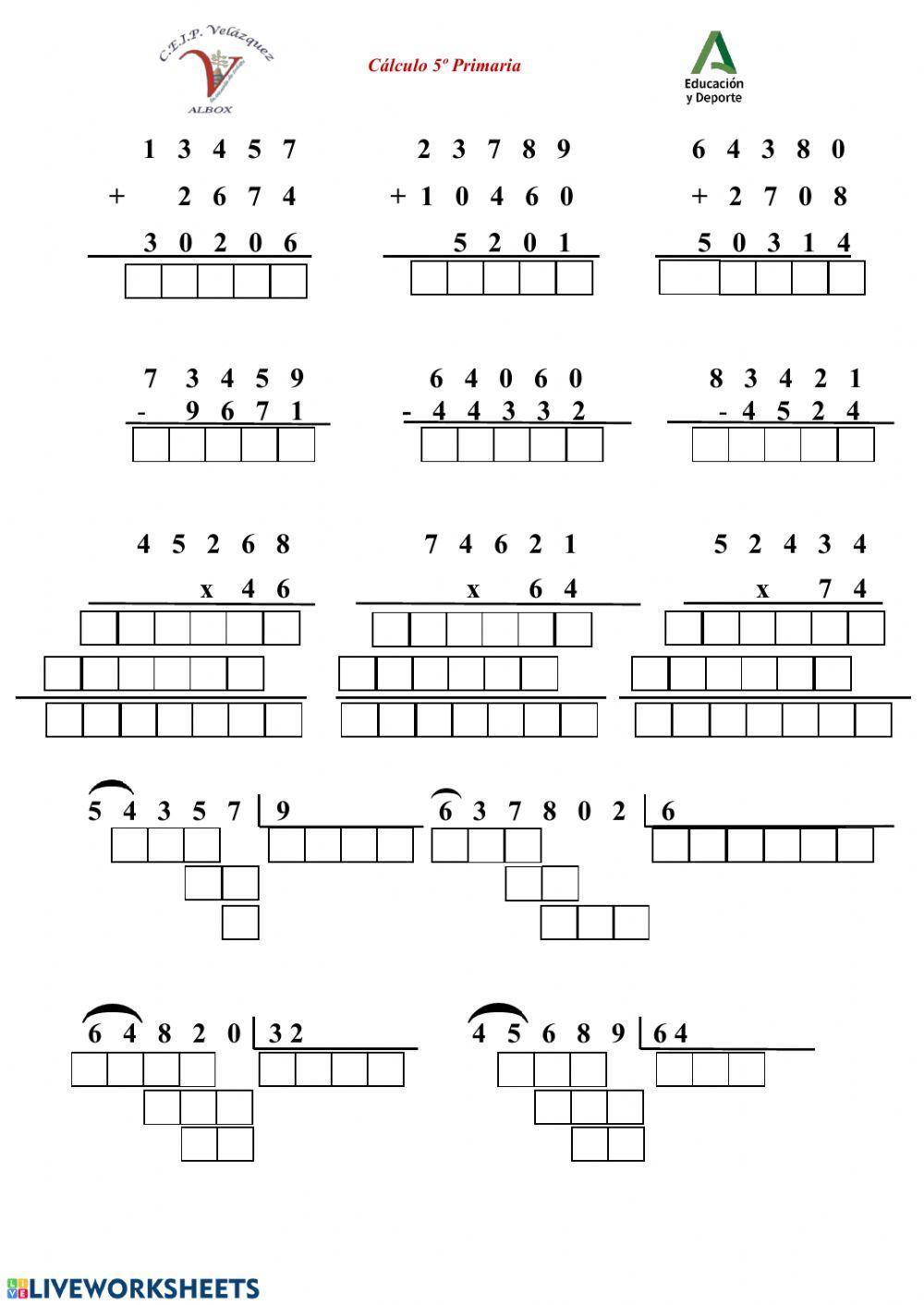 Cálculo 5º primaria. CEIP Velázquez.