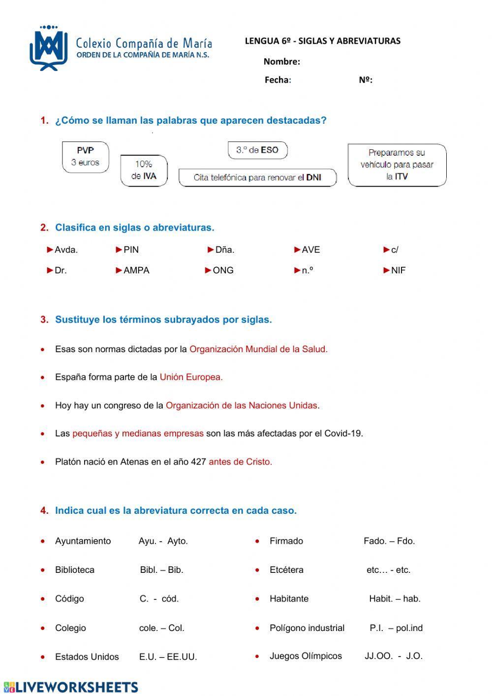 LC 6º - Vocabulario - Siglas y abreviaturas