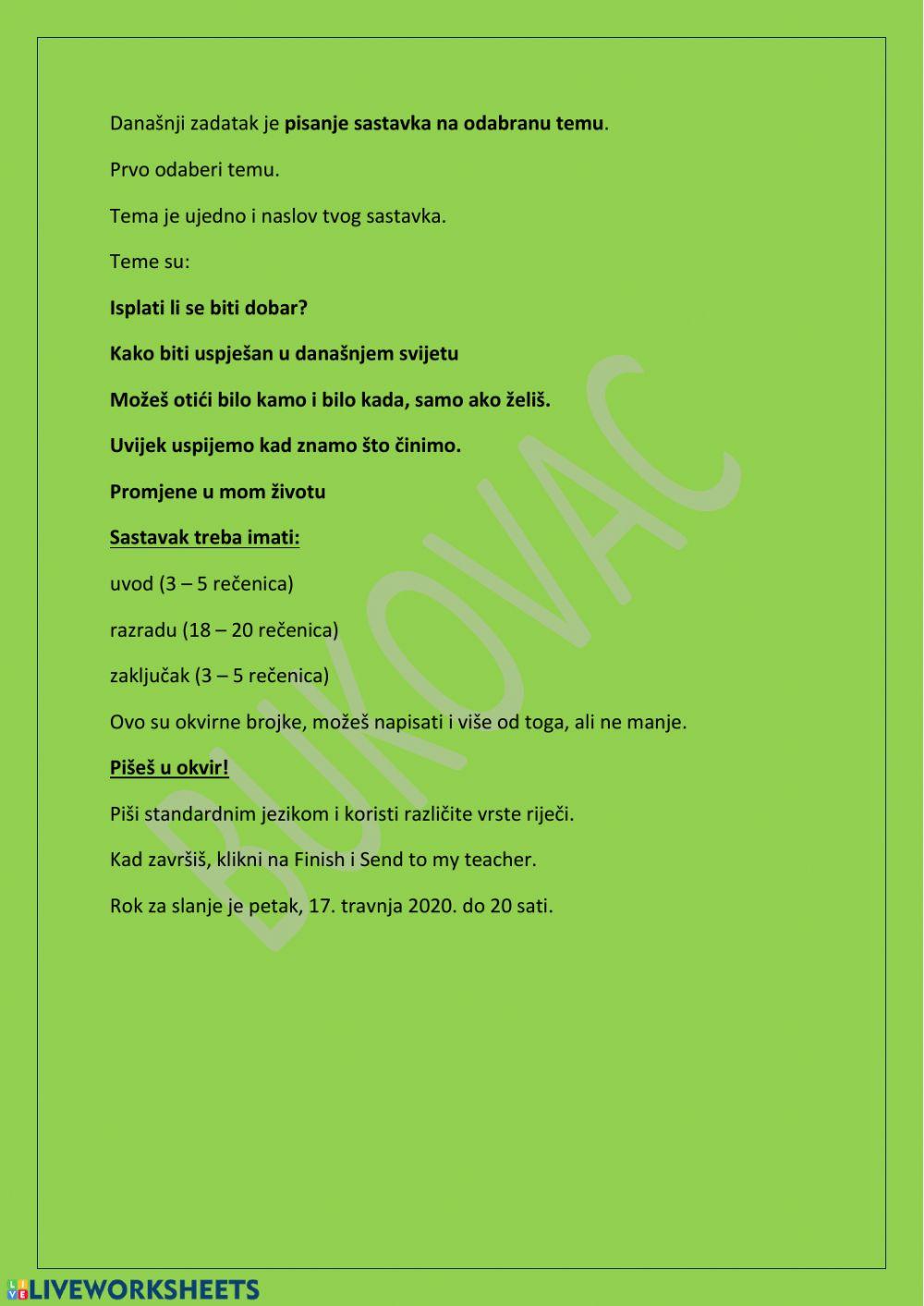 Pisanje sastavka - osmi razred