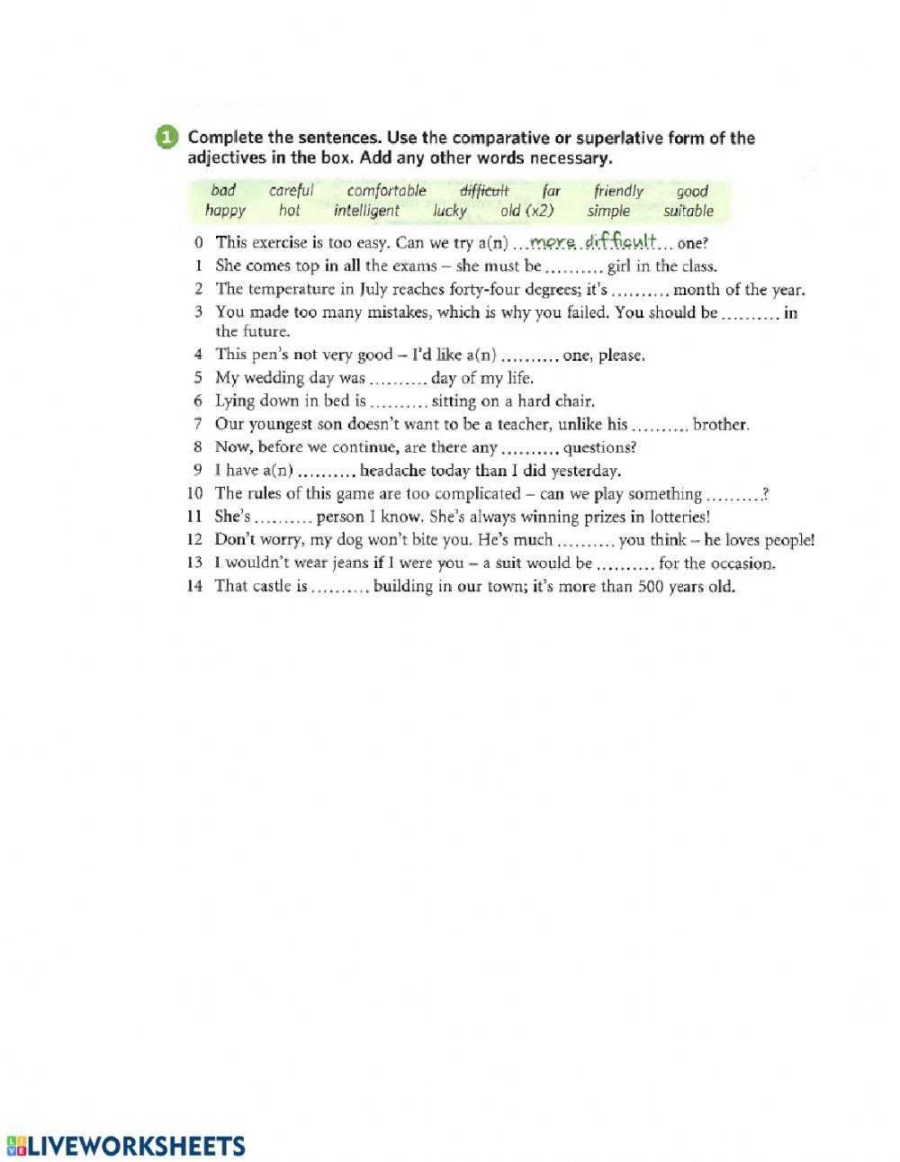 comparative and superlative B2 worksheets