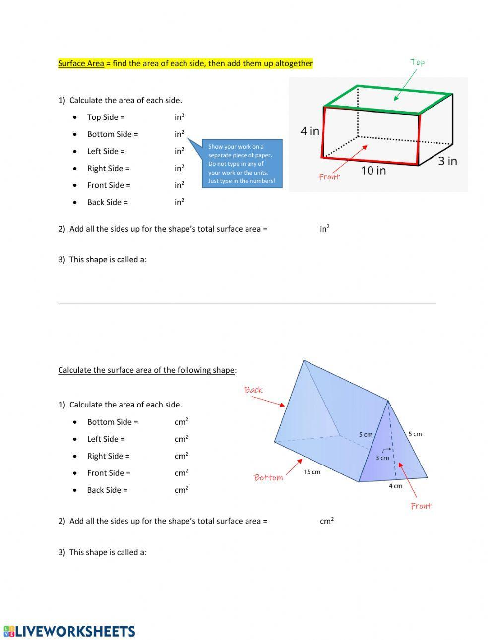 Surface Area of Prisms & Pyramids worksheet | Live Worksheets surface-area-of-prisms-pyramids-worksheet-live-worksheets