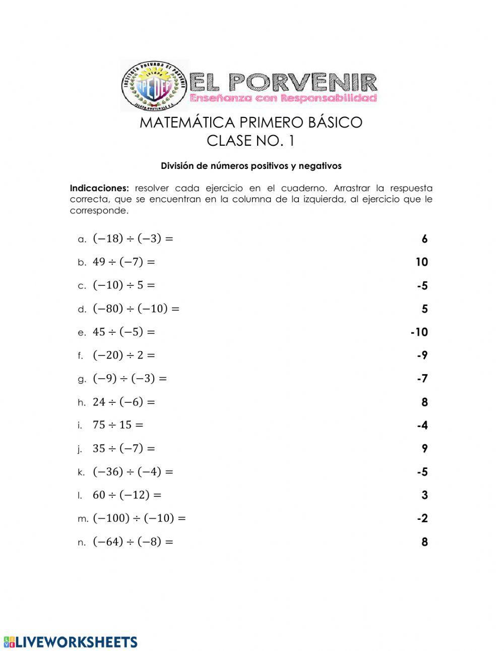 División de números positivos y negativos